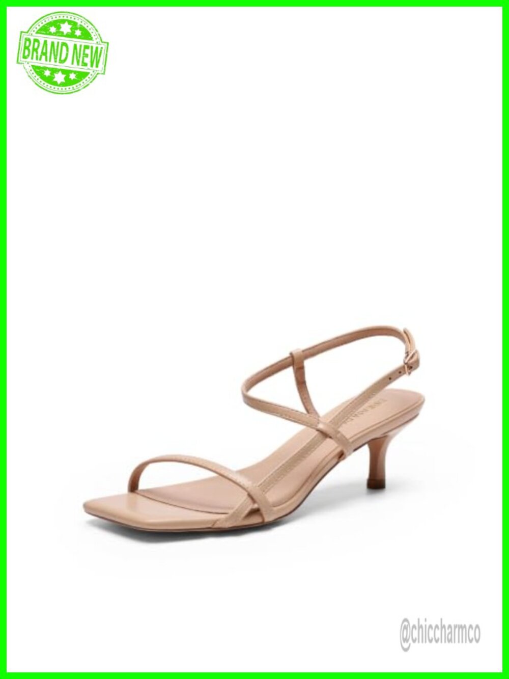 Women's Square Toe Kitten Heel Sandals Ankle Strap Faux Leather